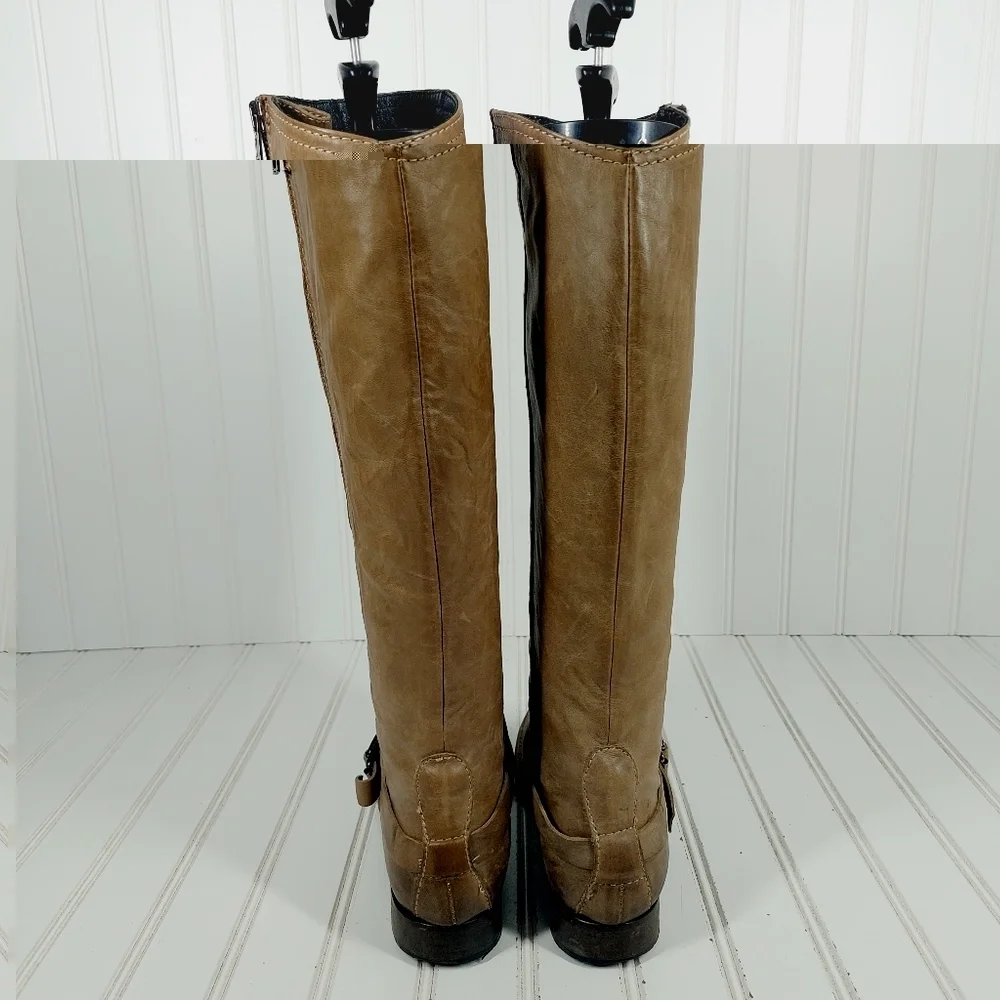 Alberto Fermani Brown Leather Ankle Buckle Strap Detail Side Zip Tall Boots B429
